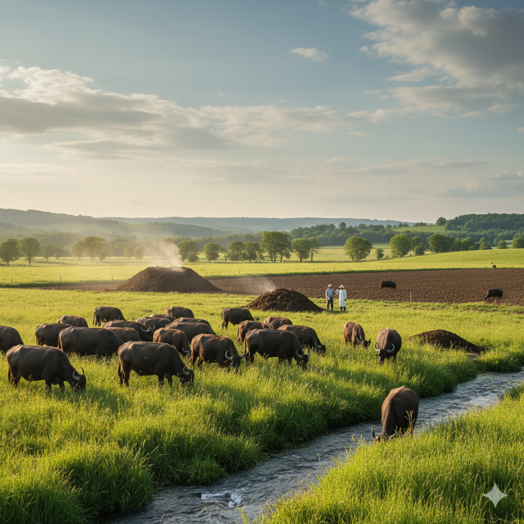 Buffalo herd grazing